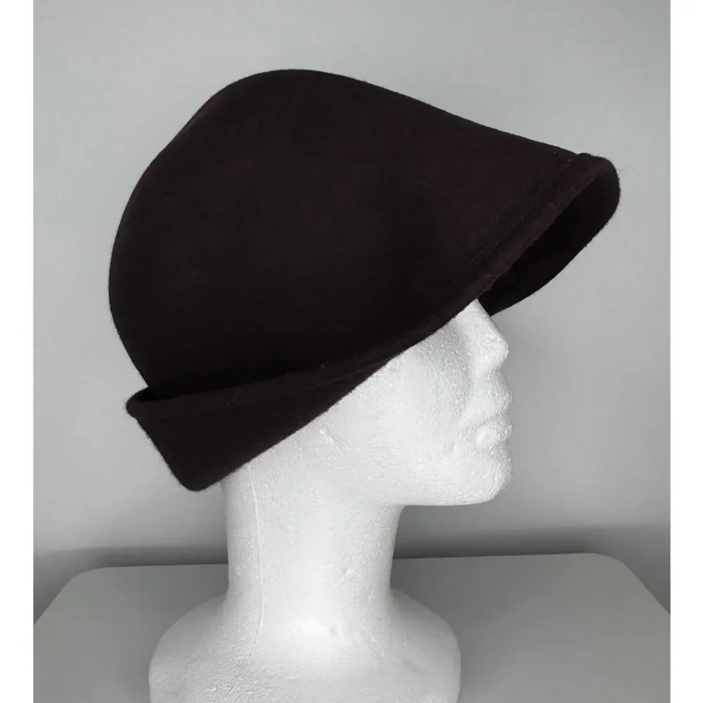1970s–1980s New York Hat Co Brown Wool Felt Asymmetrical Cloche Hat